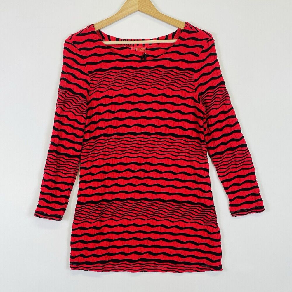 Tianello Steve Barraza Red Black Stripe Knit Top Shirt Womens Medium‎ NEW NWT